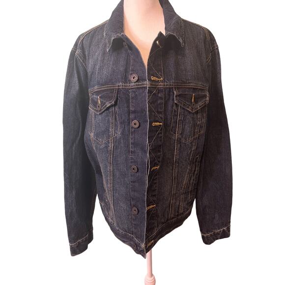 American Eagle Outfitters Womens Dark Denim Button Jean Jacket Large Trucker - Picture 6 of 9